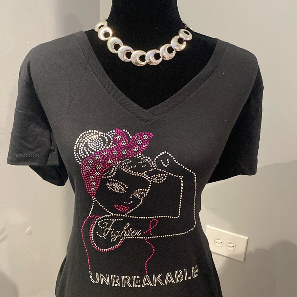 Breast Cancer Awareness Rhinestone T-Shirt | Unbreakable Fighter Tee